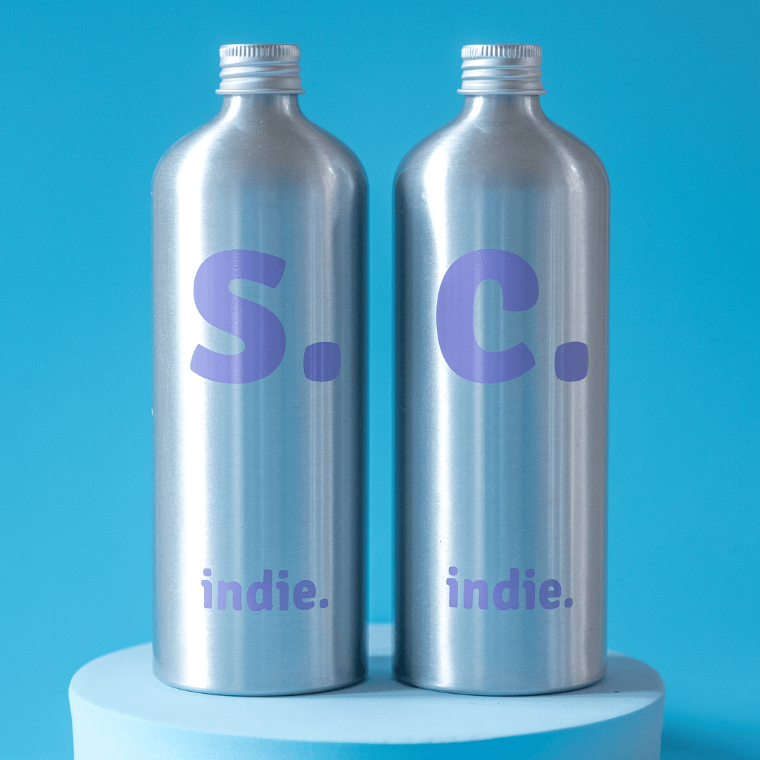 refillable shampoo and conditioner bottles aluminium purple